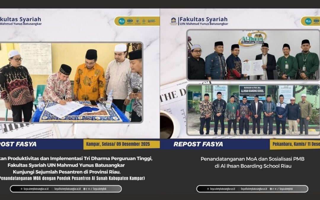 Tingkatkan Produktivitas dan Implementasi Tri Dharma Perguruan Tinggi, Fakultas Syariah UIN Mahmud Yunus Batusangkar sejumlah pesantren di Provinsi Riau.
